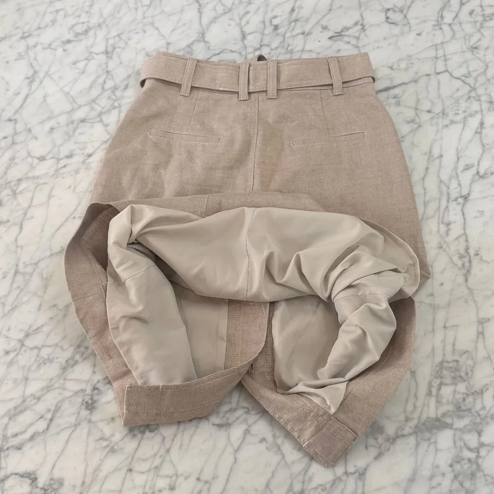 J. Crew | Tan Button Front Skirt in Stretch Linen Sz 0